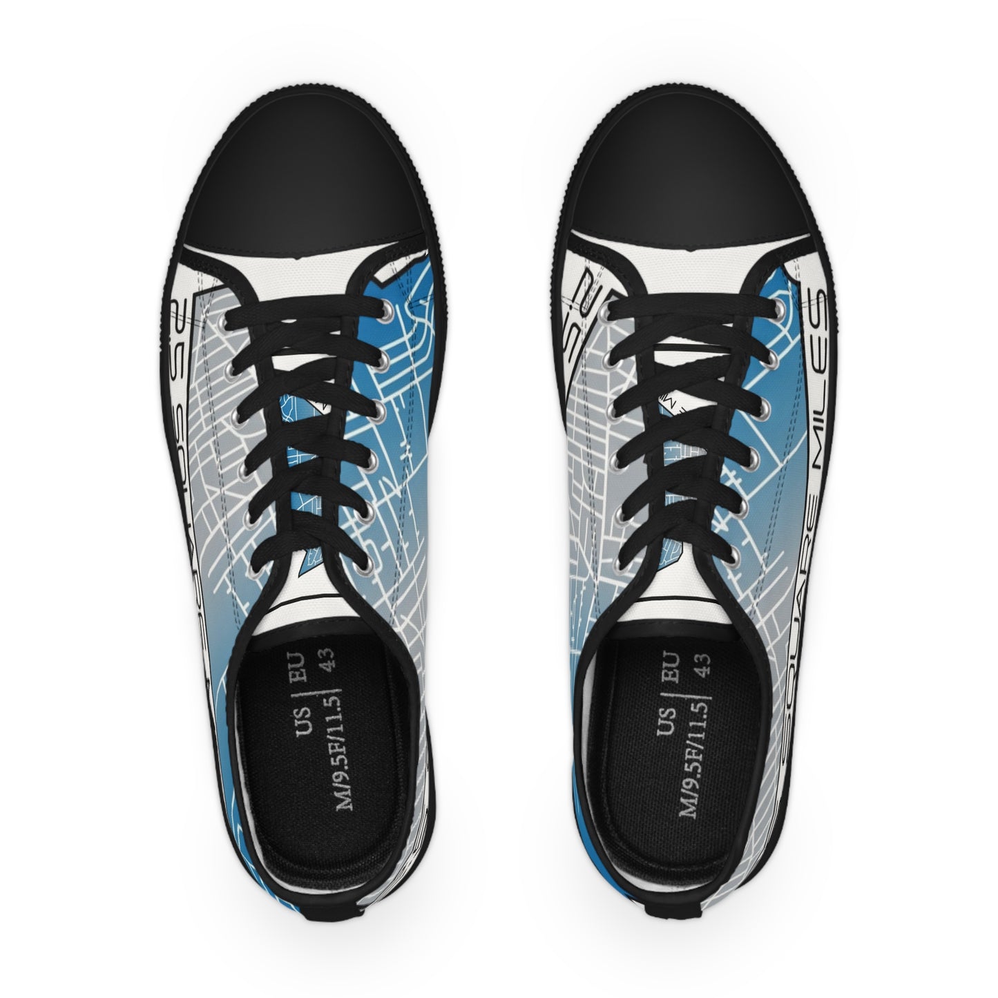 2.5 Square Miles STREET Stylish Urban Map Sneakers, Trendy Low Top Shoes, Streetwear Footwear, Unique Fashion Sneakers, Perfect Gift for Him, Casual Everyday Wear