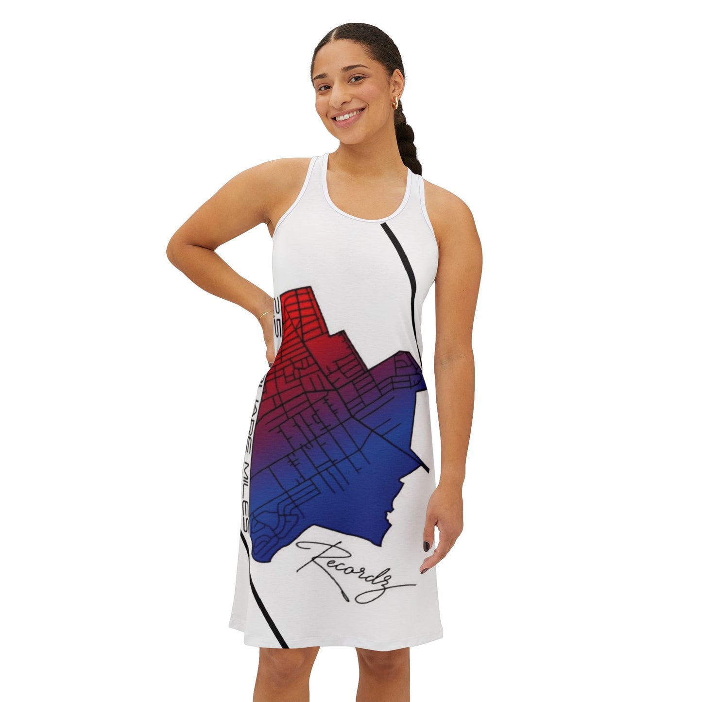 2.5 Square Miles Map-Inspired Women's Racerback Dress, Casual Summer Dress, Travel Dress, Unique Gift, Holiday Dress, Stylish Outing Outfit