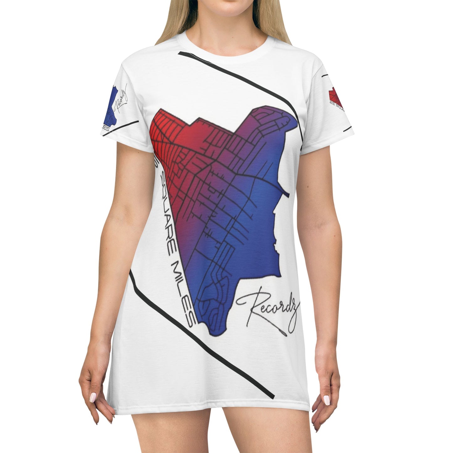 Colorful Map T-Shirt Dress | Casual Summer Dress, Unique Fashion, Gift for Music Lovers, Trendy Streetwear, Vacation Outfit
