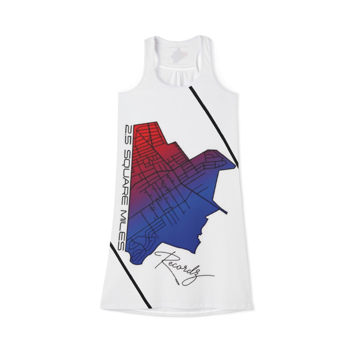 2.5 Square Miles Map-Inspired Women's Racerback Dress, Casual Summer Dress, Travel Dress, Unique Gift, Holiday Dress, Stylish Outing Outfit